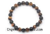 CGB8050 8mm grade AA yellow tiger eye & matte black agate beaded stretchy bracelets