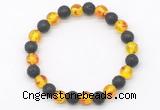 CGB8059 8mm synthetic amber & black lava beaded stretchy bracelets