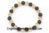 CGB8060 8mm citrine & black lava beaded stretchy bracelets