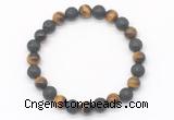 CGB8061 8mm yellow tiger eye & black lava beaded stretchy bracelets