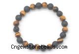 CGB8062 8mm grade AA yellow tiger eye & black lava beaded stretchy bracelets