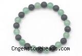 CGB8063 8mm green aventurine & black lava beaded stretchy bracelets