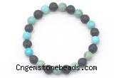 CGB8065 8mm blue sea sediment jasper & black lava beaded stretchy bracelets