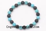 CGB8066 8mm blue howlite & black lava beaded stretchy bracelets