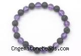 CGB8068 8mm amethyst & black lava beaded stretchy bracelets