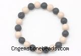 CGB8073 8mm white fossil jasper & black lava beaded stretchy bracelets