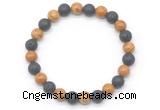 CGB8074 8mm wooden jasper & black lava beaded stretchy bracelets