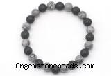 CGB8075 8mm grey picture jasper & black lava beaded stretchy bracelets