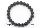 CGB8079 8mm matte black agate & black lava beaded stretchy bracelets