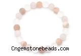 CGB8083 8mm matte white crystal, rose quartz & sunstone beaded stretchy bracelets