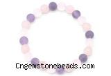 CGB8084 8mm matte white crystal, rose quartz & amethyst beaded stretchy bracelets