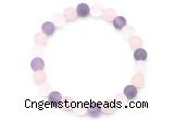CGB8084 8mm matte white crystal, rose quartz & amethyst beaded stretchy bracelets