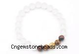 CGB8090 8mm matte white crystal & colorful tiger eye beaded stretchy bracelets