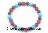 CGB8092 8mm lapis lazuli, blue howlite & red agate beaded stretchy bracelets