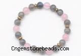 CGB8101 8mm labradorite, rose quartz & hematite power beads bracelet