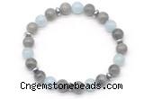 CGB8108 8mm labradorite, aquamarine & hematite power beads bracelet