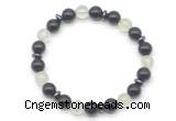 CGB8119 8mm black obsidian, prehnite & hematite power beads bracelet