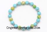 CGB8125 8mm blue howlite, blue sea sediment jasper & hematite power beads bracelet