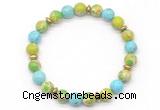 CGB8126 8mm blue sea sediment jasper, blue howlite & hematite power beads bracelet