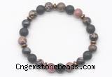 CGB8132 8mm rhodonite, black lava & hematite power beads bracelet