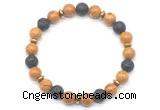 CGB8133 8mm wooden jasper, black lava & hematite power beads bracelet