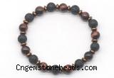 CGB8136 8mm red tiger eye, black lava & hematite power beads bracelet