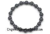 CGB8138 8mm matte black agate, black lava & hematite power beads bracelet