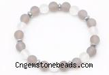 CGB8141 8mm matte grey agate, white crystal & hematite power beads bracelet