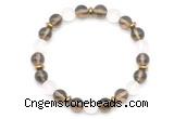 CGB8142 8mm smoky quartz, matte white crystal & hematite power beads bracelet