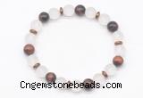 CGB8145 8mm matte white crystal, red tiger eye & hematite power beads bracelet