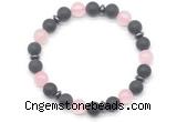 CGB8146 8mm matte black agate, rose quartz & hematite power beads bracelet