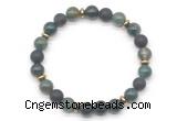 CGB8150 8mm moss agate, matte black agate & hematite power beads bracelet