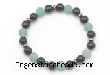 CGB8151 8mm black agate, matte green aventurine & hematite power beads bracelet