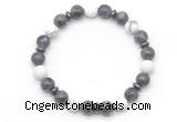 CGB8153 8mm black labradorite, matte white howlite & hematite power beads bracelet