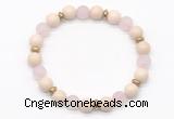 CGB8154 8mm white fossil jasper, matte rose quartz & hematite power beads bracelet