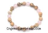 CGB8155 8mm matte picture jasper, rose quartz & hematite power beads bracelet