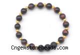 CGB8166 8mm red tiger eye & black lava beaded stretchy bracelets