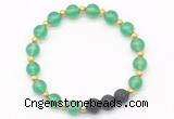 CGB8170 8mm green agate & black lava beaded stretchy bracelets