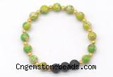 CGB8176 8mm green sea sediment jasper & black lava beaded stretchy bracelets