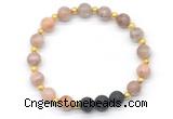 CGB8180 8mm sunstone & black lava beaded stretchy bracelets