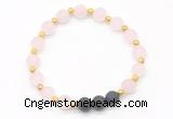 CGB8182 8mm matte rose quartz & black lava beaded stretchy bracelets