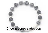 CGB8211 8mm matte snowflake obsidian & white lava beaded stretchy bracelets