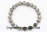 CGB8236 8mm dalmatian jasper & matte black agate beaded stretchy bracelets