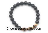 CGB8261 8mm black obsidian & grade AA yellow tiger eye beaded stretchy bracelets