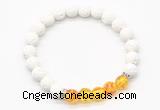 CGB8271 8mm white lava & synthetic amber beaded mala stretchy bracelets