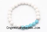 CGB8276 8mm white lava & blue howlite beaded mala stretchy bracelets