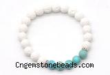 CGB8277 8mm white lava & blue sea sediment jasper beaded mala stretchy bracelets