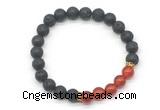 CGB8283 8mm black lava & red agate beaded mala stretchy bracelets