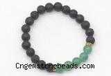 CGB8288 8mm black lava & green aventurine beaded mala stretchy bracelets