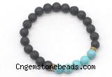 CGB8289 8mm black lava & blue howlite beaded mala stretchy bracelets